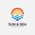 Circular sun and sea illustration logo design modern icon symbol vector template travel logo business,outdoor Royalty Free Stock Photo