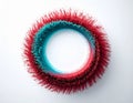 Circular swirl of red and teal powder explosion on white background abstract motion Royalty Free Stock Photo