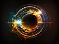 Circular tech science global orbit light effect background. Global communications system and the World Wide Web