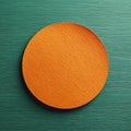 Circular textured orange paper on a rustic teal wooden surface, creating a vibrant contrast and inviting creative design Royalty Free Stock Photo