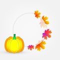Circular thanksgiving day banner with pumpkin and autumn leaves Royalty Free Stock Photo