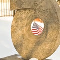 Circular Tombstone with American Flag