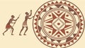 Circular Tribal Design with Human Figures and Geometric Patterns, vector design Generative AI Royalty Free Stock Photo