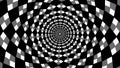 Circular tunnel rhomboidal chess black white rotating, checker board 3d animation, optical illusion loop footage in water ripples