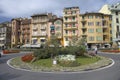 Circular turn-around with colorful buildings of Santa Margarita, the Italian Riviera, on the Mediterranean Sea, Italy, Europe