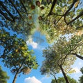Circular View Looking Up at Tree Branches and Leaves Against Blue Sky trees Royalty Free Stock Photo