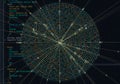 A circular visualization of data or code, with an intricate radial pattern. Text and symbols are Royalty Free Stock Photo