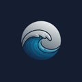 Circular wave logo featuring a stylized ocean wave inside a gray circle. The wave is Royalty Free Stock Photo