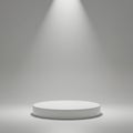 Circular white platform under a spotlight, casting a soft shadow on a neutral gray Royalty Free Stock Photo