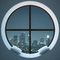 Circular window with night city view Royalty Free Stock Photo