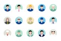 Circular worker avatar icon illustration set upper body / business person, blue collar worker, police man, cook , doctor etc