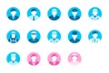 Circular worker avatar icon illustration set upper body / business person, blue collar worker, police man, cook , doctor etc