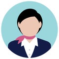 Circular worker avatar icon illustration upper body / stewardess, cabin attendant