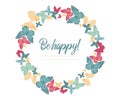 Circular wreath with butterflies. round frame. Greeting card. Butterfly pink green red on white background. Vector. card happy bir
