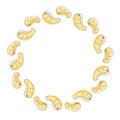 Circular wreath made of flat style cashew nut isolated on a white background. Royalty Free Stock Photo