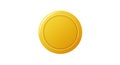 A circular, yellow button with a smooth, glossy surface is centered against a plain whit Royalty Free Stock Photo