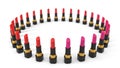 Circulary sorted simple lipsticks. 3d illustration