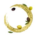 Circulate splash of olive oil with olives. Royalty Free Stock Photo