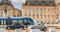 Circulating tram place de la Bourse in bordeaux Royalty Free Stock Photo