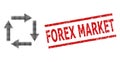Scratched Forex Market Stamp and Halftone Dotted Circulation Arrows