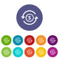 Circulation money icons set vector color