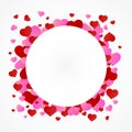 White circle on colorful hearts