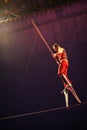 Circus acrobat on high wire, Romania