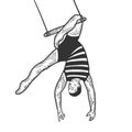 Circus acrobat on trapeze sketch engraving vector