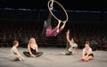 Circus acrobats practicing