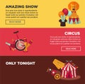 Circus with amazing show advertisement web pages templates.