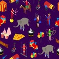 Circus Amusement and Attraction Seamless Pattern Background Isometric View. Vector