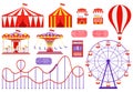 Circus, amusement park, carnival fair set. Vector illustration. Flat design