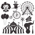 Circus and amusement park vector black objects Royalty Free Stock Photo