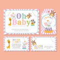 Baby shower invitation set with cute circus animals Royalty Free Stock Photo