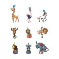 Circus Animals Collection Color Illustration Royalty Free Stock Photo