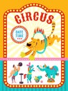 Poster of a circus show. Vector illustration. Circus artists and trained animals. Royalty Free Stock Photo