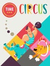 Poster of a circus show. Vector illustration. Circus artists and trained animals. Royalty Free Stock Photo