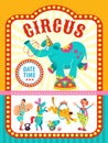 Poster of a circus show. Vector illustration. Circus artists and trained animals. Royalty Free Stock Photo