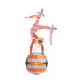 Circus artist performing at show. Acrobatic woman balancing on ball cartoon vector illustration