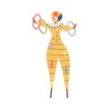 Circus artist performing at show, carnival party. Clown on stilts juggling with rings cartoon vector illustration Royalty Free Stock Photo