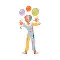 Circus artist performing at show, carnival party. Friendly funny clown with colorful balloons cartoon vector Royalty Free Stock Photo