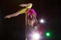 Circus artists perform acrobatics. Royalty Free Stock Photo