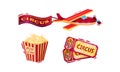 Circus Attribute with Popcorn and Tickets Vector Set
