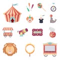 Circus and attributes cartoon icons in set collection for design. Circus Art vector symbol stock web illustration.