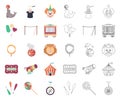 Circus and attributes cartoon,outline icons in set collection for design. Circus Art vector symbol stock web