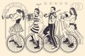 Circus Band Musicians. Circus Performer Unicycle Balance. Vector.