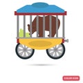 Circus bear in the mobile cage color flat icon