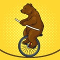 Circus bear rides tightrope on unicycle vector Royalty Free Stock Photo