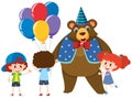 Circus bear and three kids Royalty Free Stock Photo