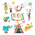 Circus clipart. Circus artists and trained animals. Royalty Free Stock Photo